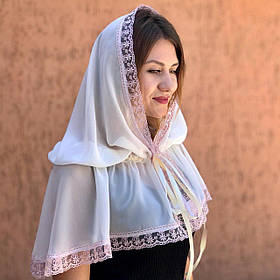 Палантин жіночий "Чарівна світлинка"  шифон 80*120 см Betis Молочний з пудровим