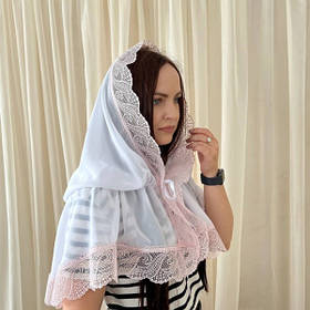 Палантин жіночий "Ніжність перлин" шифон 80*120 см Betis Білий з пудровим