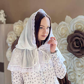 Палантин жіночий "Діва Марія" шифон 80*120 см Betis Молочний