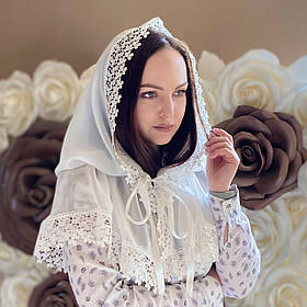 Палантин жіночий "Ажурні квіти" шифон 80*120 см Betis Молочний