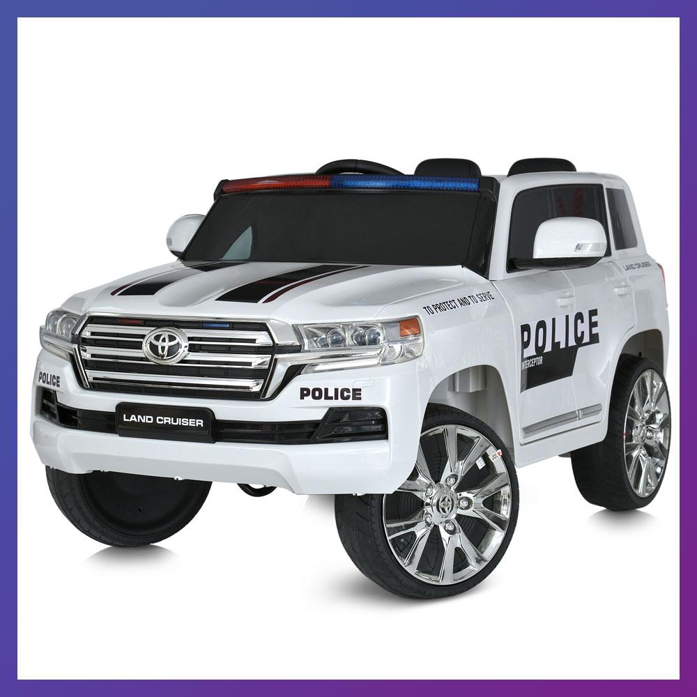 Дитячий електромобіль Toyota Land Cruiser Police з пультом р/у для дітей 3-8 років поліція Білий