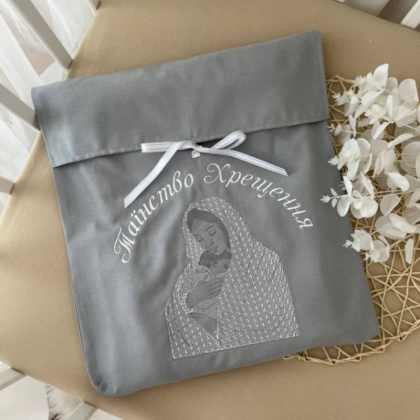 Мішечок для зберігання хрестильного "Матір Божа" тефлон 38*42 см Betis Сірий, фото 1