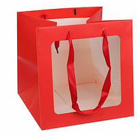 Подарунковий пакет 200х200х200 з вікном, червоний