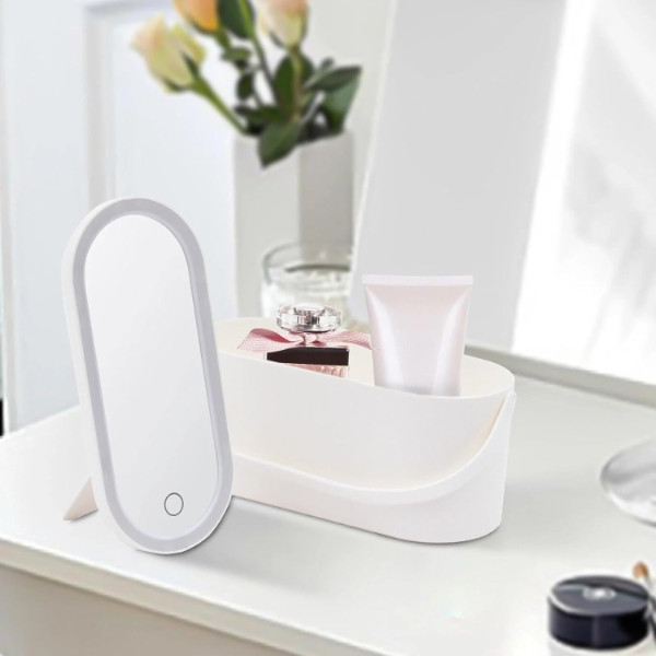 Органайзер для косметики із дзеркалом від USB з підсвічуванням Cosmetic Mirror Білий
