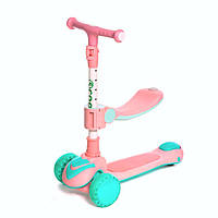 Дитячий самокат LAGOON (Музика. Підсвітка. Сидіння. Складний) Рожевий