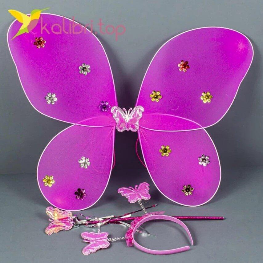 Костюм набір дитячий Фея Метелик (крила 48х35, обідок, паличка) для карнавалу МАЛИНОВИЙ, фото 1