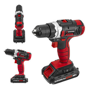 Дриль-шуруповерт акумуляторний Li-Ion 18 В, 25 Nm, 0-400/0-1500 об/хв, 1,3 Аг INTERTOOL WT-0313