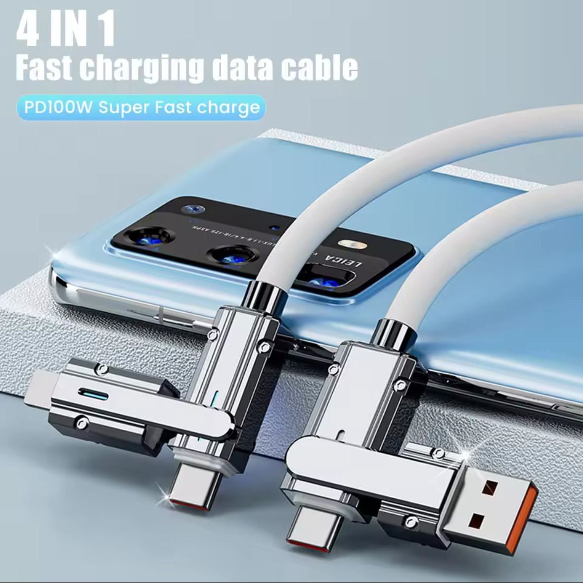 Універсальний зарядний кабель 4-в-1 з USB, Type-C та Lightning, фото 1
