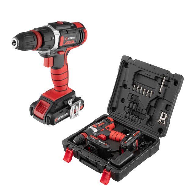 Дриль-шурупокрут акумуляторний Li-Ion 18 В, 25 Nm, 0-400/0-1500 об/хв, 2x2.0 Аг, знімний патрон INTERTOOL WT-0317, фото 1