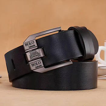 Ремінь чоловічий зі шкіри (125см), Bolo Bekele №2, Чорний / Шкіряний ремінь / Ремінь під джинси