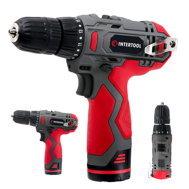Дриль-шуруповерт акумуляторна 12 В, 30 Нм, 0-350/0-1300 об/хв, 0.8-10 мм, Li-Ion, 1.3 Ач INTERTOOL DT-0310, фото 1