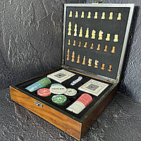 Набір настільних ігор шахи, покер 2 в 1 дерев'яні W2624 коричневий