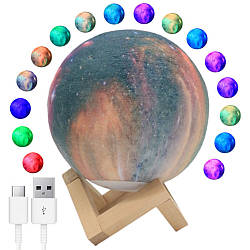 Світильник-нічник 15 см, від USB, 3D Місяць RGB / Настільний нічник 3D Moon / Дитячий світильник на акумуляторі