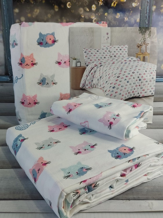 Cats полуторна фланелева постіль. Cotton collection Туреччина, фото 1