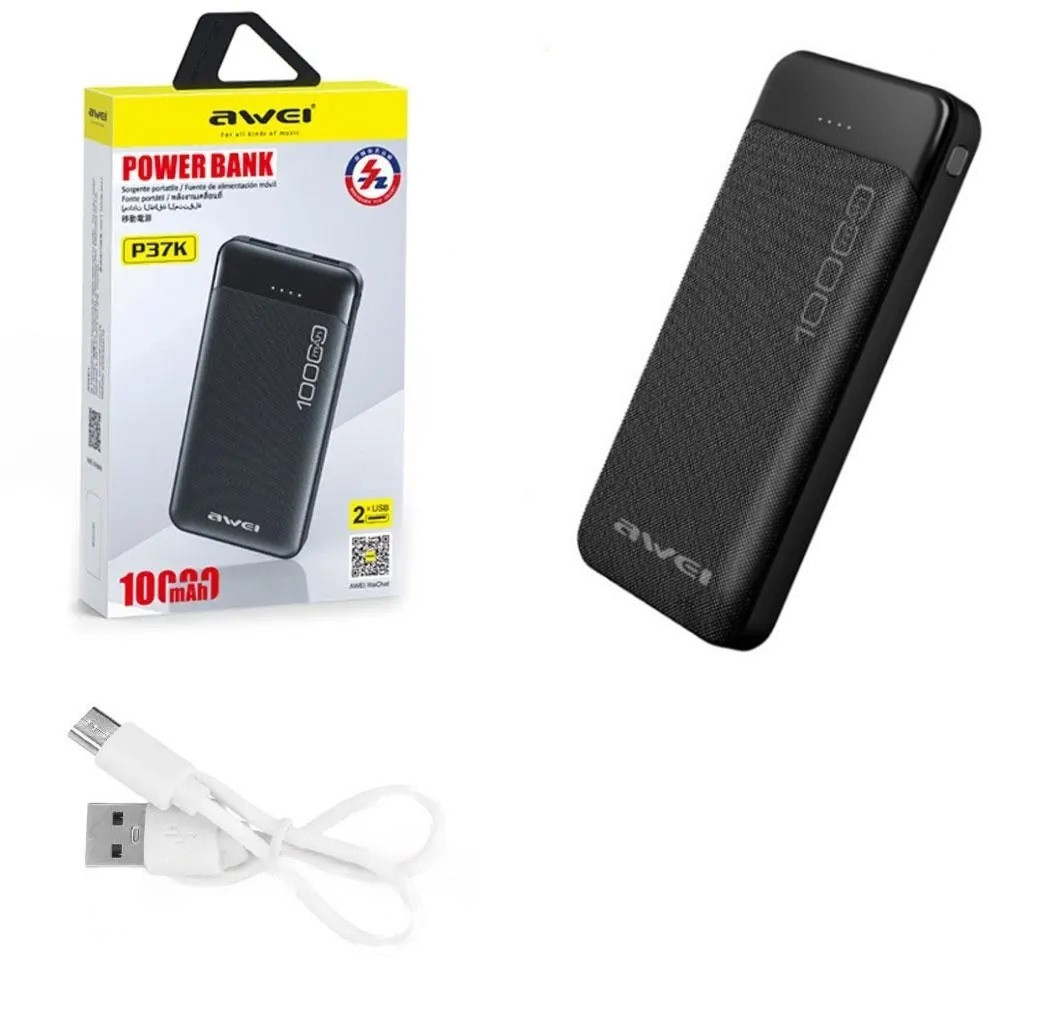 Зовнішній акумулятор (power bank) AWEI 10000мАг 60шт P37K, фото 1