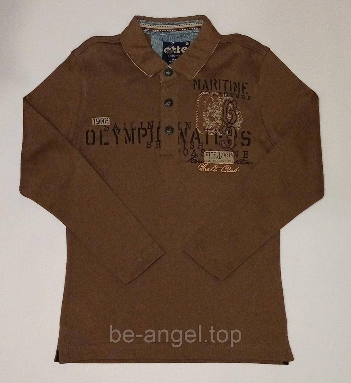 Поло дитяче з довгим рукавом, коричневе з написом, Туреччина, фото 1