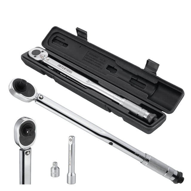 Динамометричний ключ 1/2" перехідник 1/2 х 3/8, подовжувач 125 мм 1/2 28-210 NM INTERTOOL XT-9007, фото 1