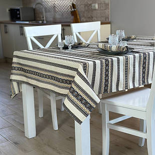 Скатертина лляна Код нації, люкс якість "Український орнамент" (Під замовлення або стандартний розмір)