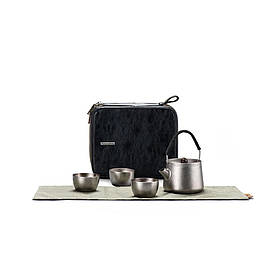 Набір чайний Naturehike NH20CJ007 титан: похідний, для чаю, 250 мл чайник + 3 чашки, кейс