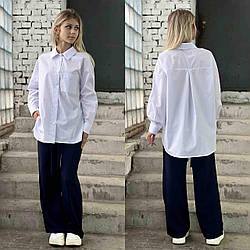 Стильна біла сорочка оверсайз для дівчаток, котон, розміри 34 — 42 на зріст 140 — 160 + Відеообзор!