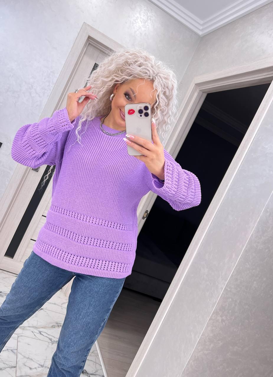 Теплий в'язаний светр у смужку напіввовна, фото 1