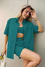 Комплект жіночий лляний "Alessandra" смарагдовий