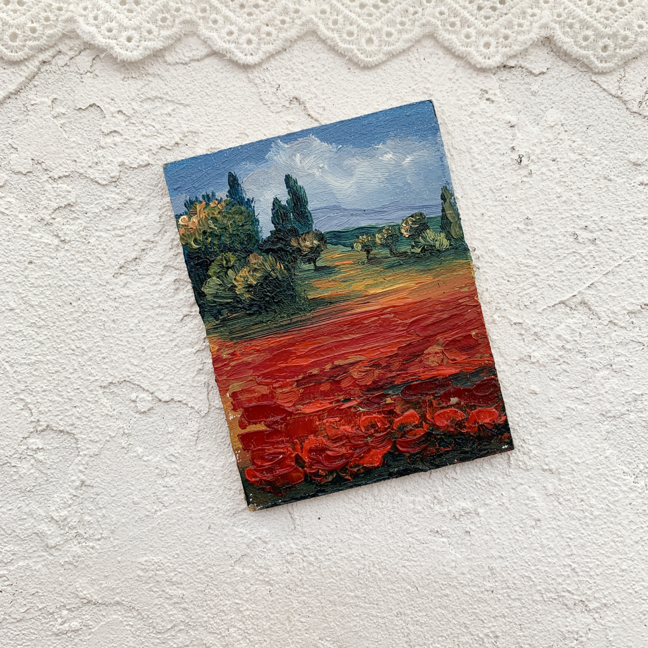 Картина масло 6*8 см Поле, фото 1