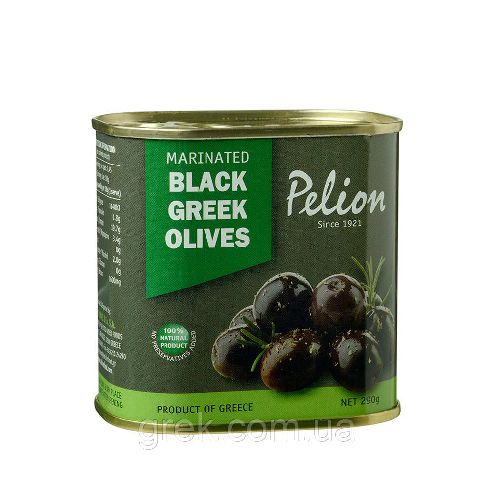 Оливки грецькі темні мариновані з додаванням оливкової олії Pelion 145 г, фото 1