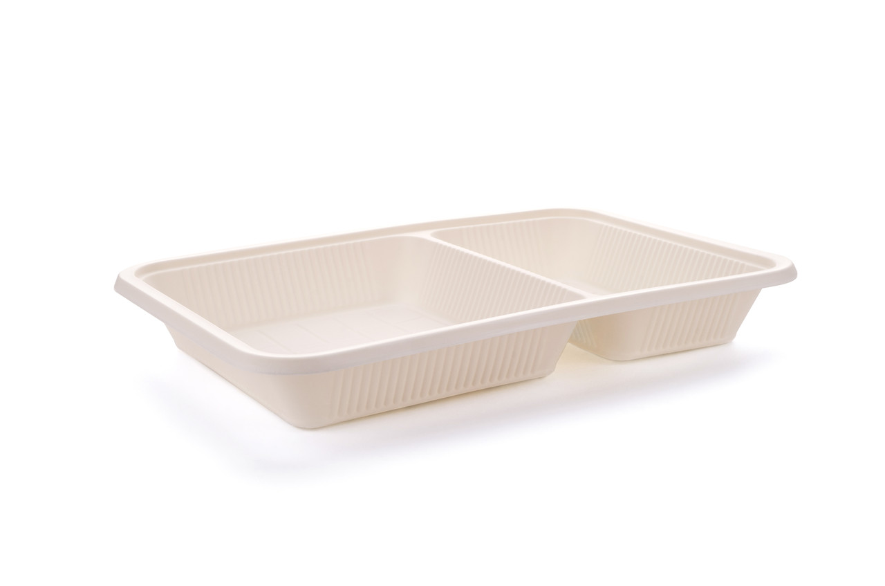 Контейнер двосекційний ЕКО із кукурудзяного крохмалю 263*184*36 (150шт/уп), фото 1