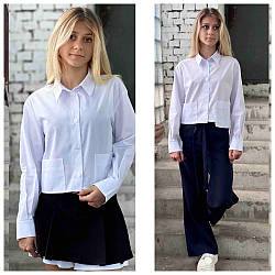 Стильна біла сорочка "Зара" для дівчаток, котон, розміри 34 — 42 на зріст 140 — 160 + Відеообзор!