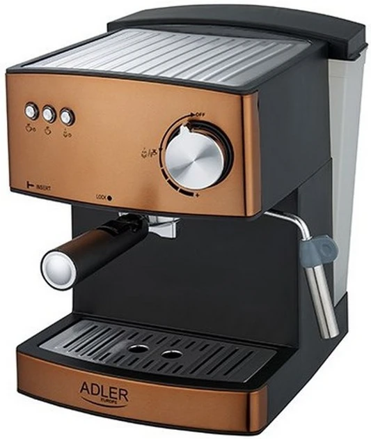 Кавоварка рожкова, кавомашина Adler AD 4404 (850 Вт, 15 Бар, капучінатор, стильна, золото)