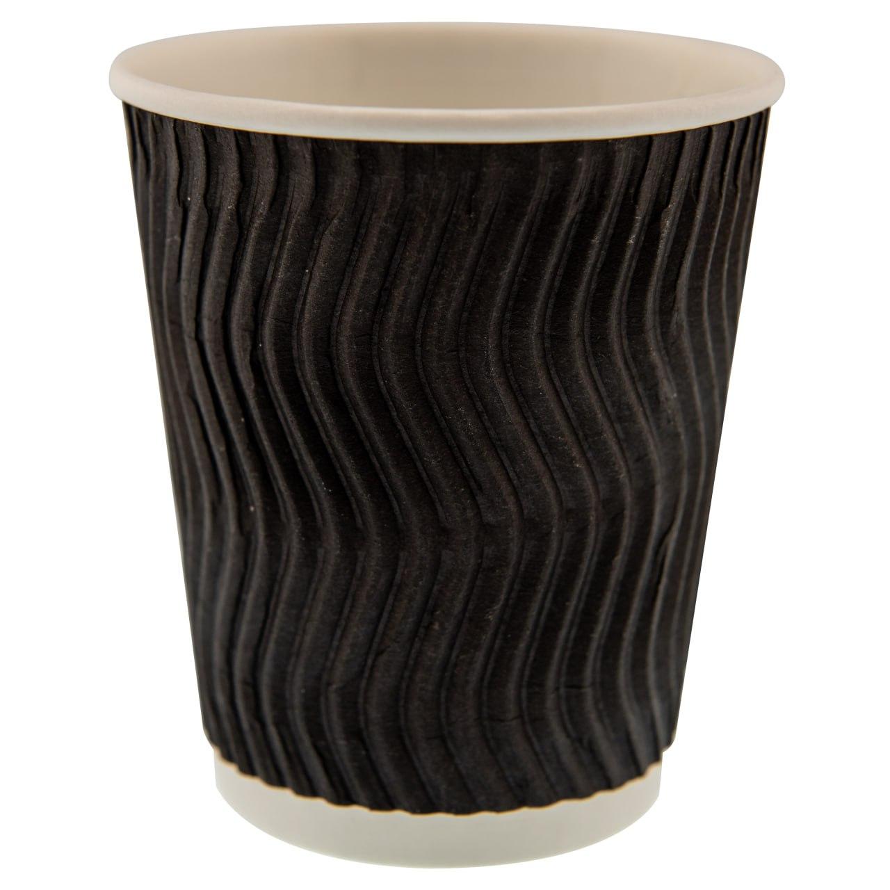 Стакан гофрований 250мл чорний 30шт, паперові стакани, фото 1