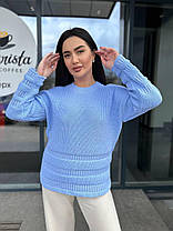 Теплий в'язаний светр у незвичайну смужку вовна, фото 3