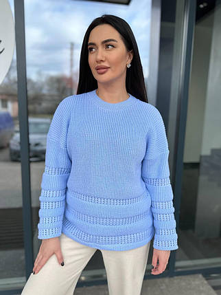 Теплий в'язаний светр у незвичайну смужку вовна, фото 1