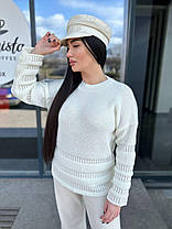 Теплий в'язаний светр у незвичайну смужку вовна, фото 4