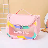 Косметичка жіноча прозора, для ванного приладдя, дорожня, водонепроникна, рожева