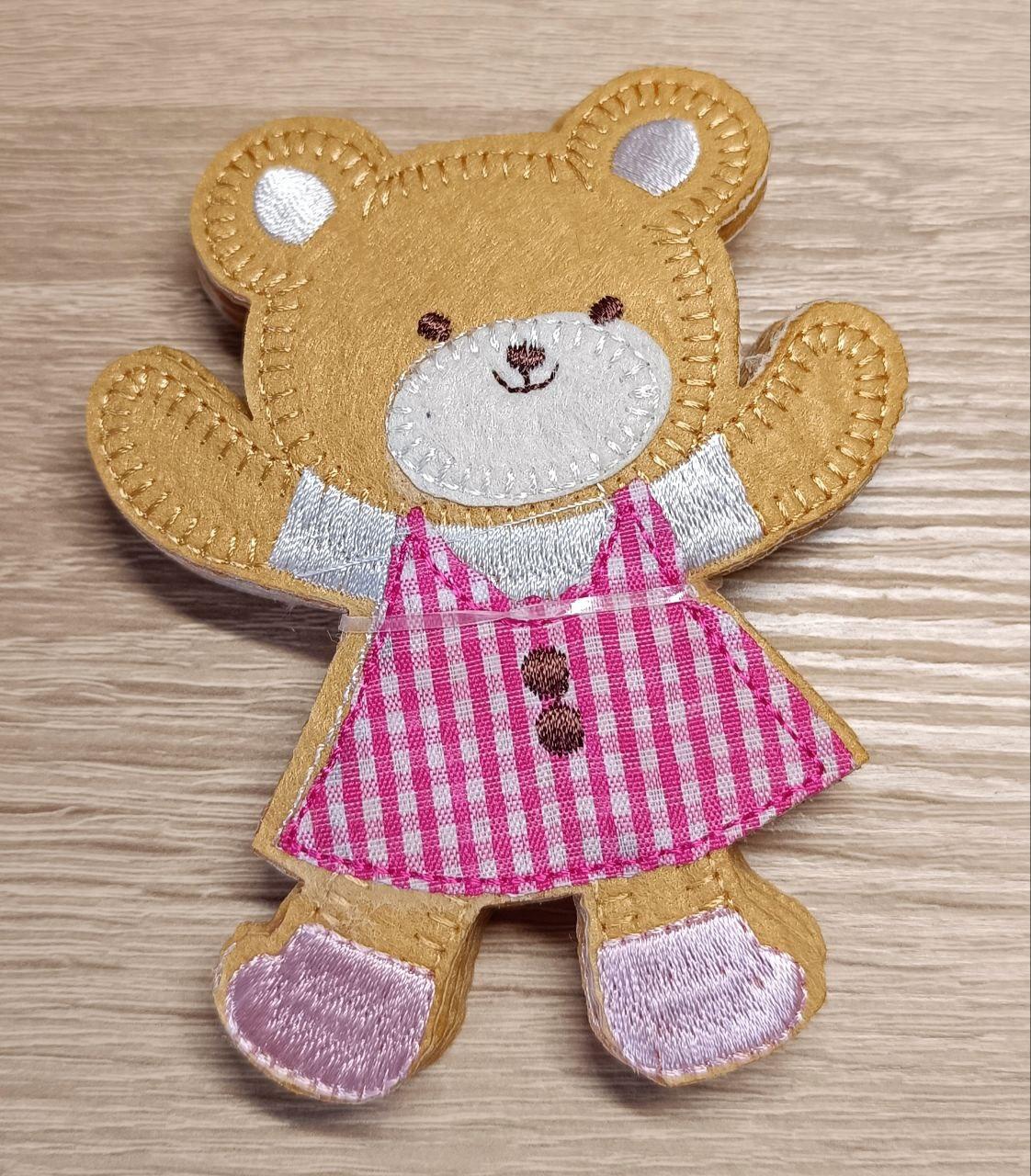 Термоаплікація на одяг 10х9см Ведмедик-Дівчинка у сукні, фото 1