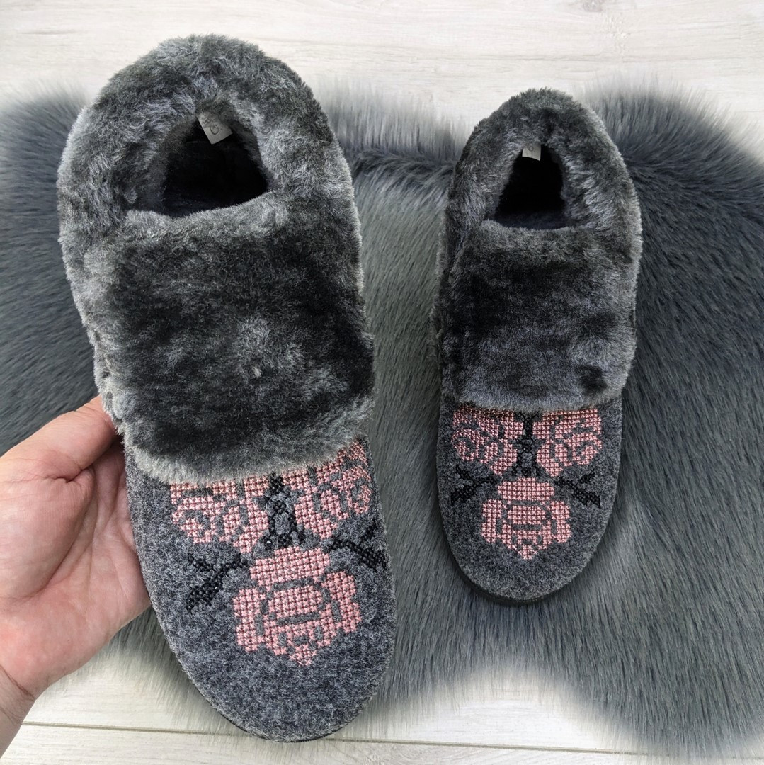 Тапочки чуні жіночі на хутрі сірі з відворотом Гіпаніс 4550, фото 1