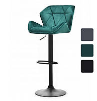 Стілець барний Bonro B-074 зі спинкою велюр сірий із чорною основою B_2248 Зелений