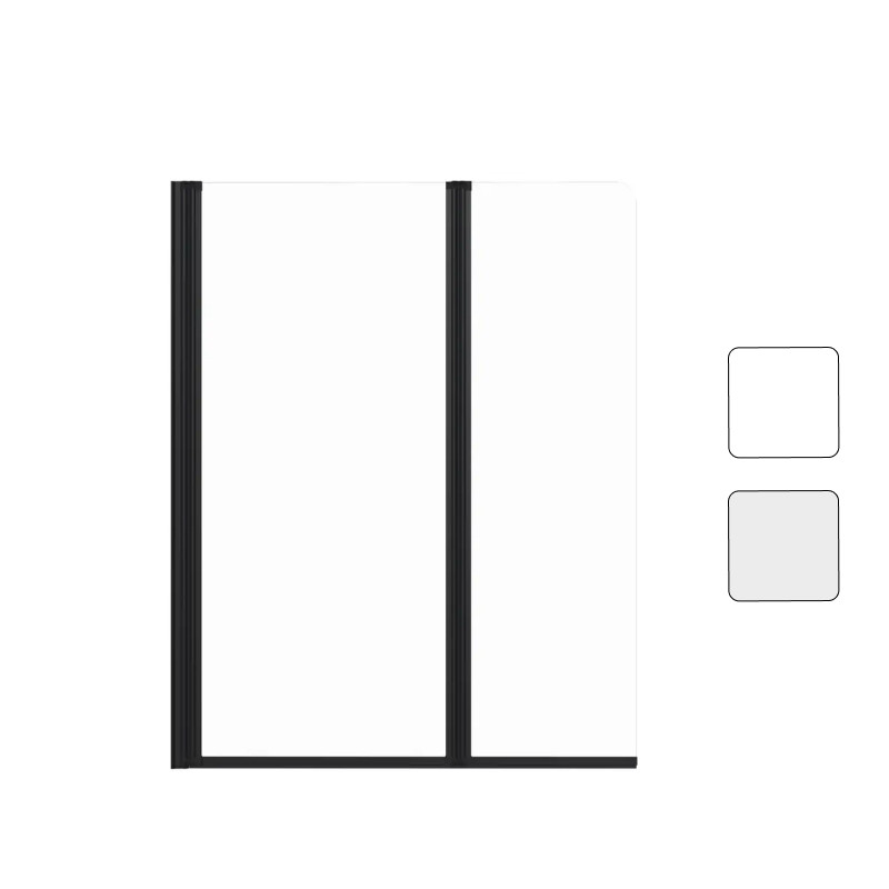 Шторка скляна перегородка AVKO Glass RDY19 Black 60+40x140 см ширма для ванни B_2343, фото 1