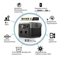 Резервне джерело живлення безперебійник EcoFlow RIVER2 MAX 512 Вт*год, Екофлоу 500 Вт пікова потужність 1000 Вт