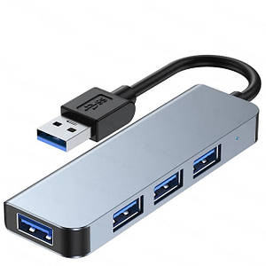 USB Хаб 4 в 1 USB 3.0 to USB 2.0*3 + USB 3.0 TRY PLUG сірий