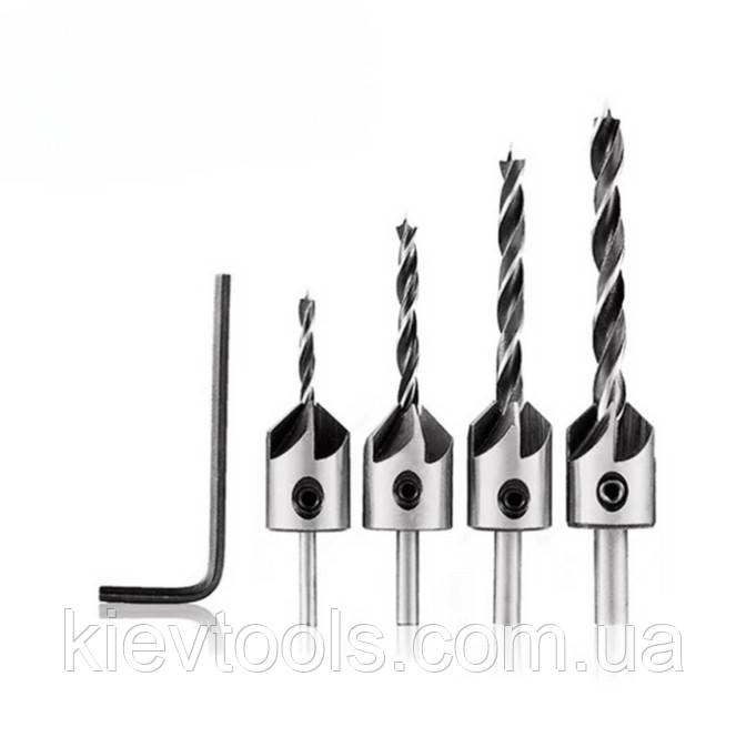 Набір зенковок зенкерів по дереву із свердлом 3-6 мм 4 шт.