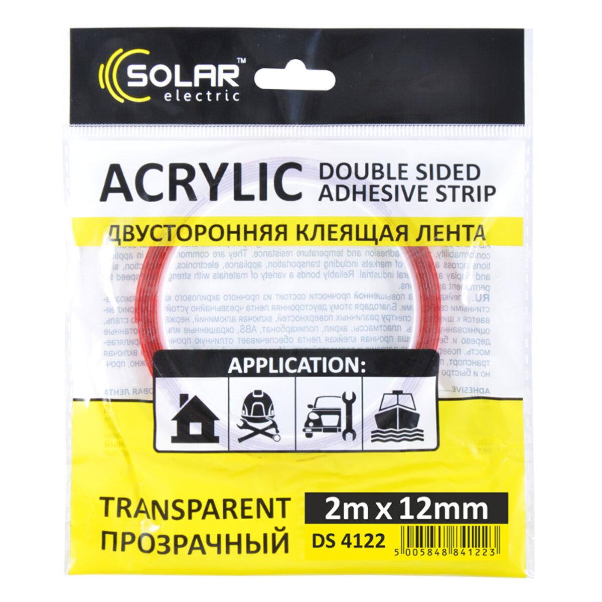 Стрічка клеюча двостороння Solar, ACRYLIC (VHB), прозора, 12ммx2м, фото 1