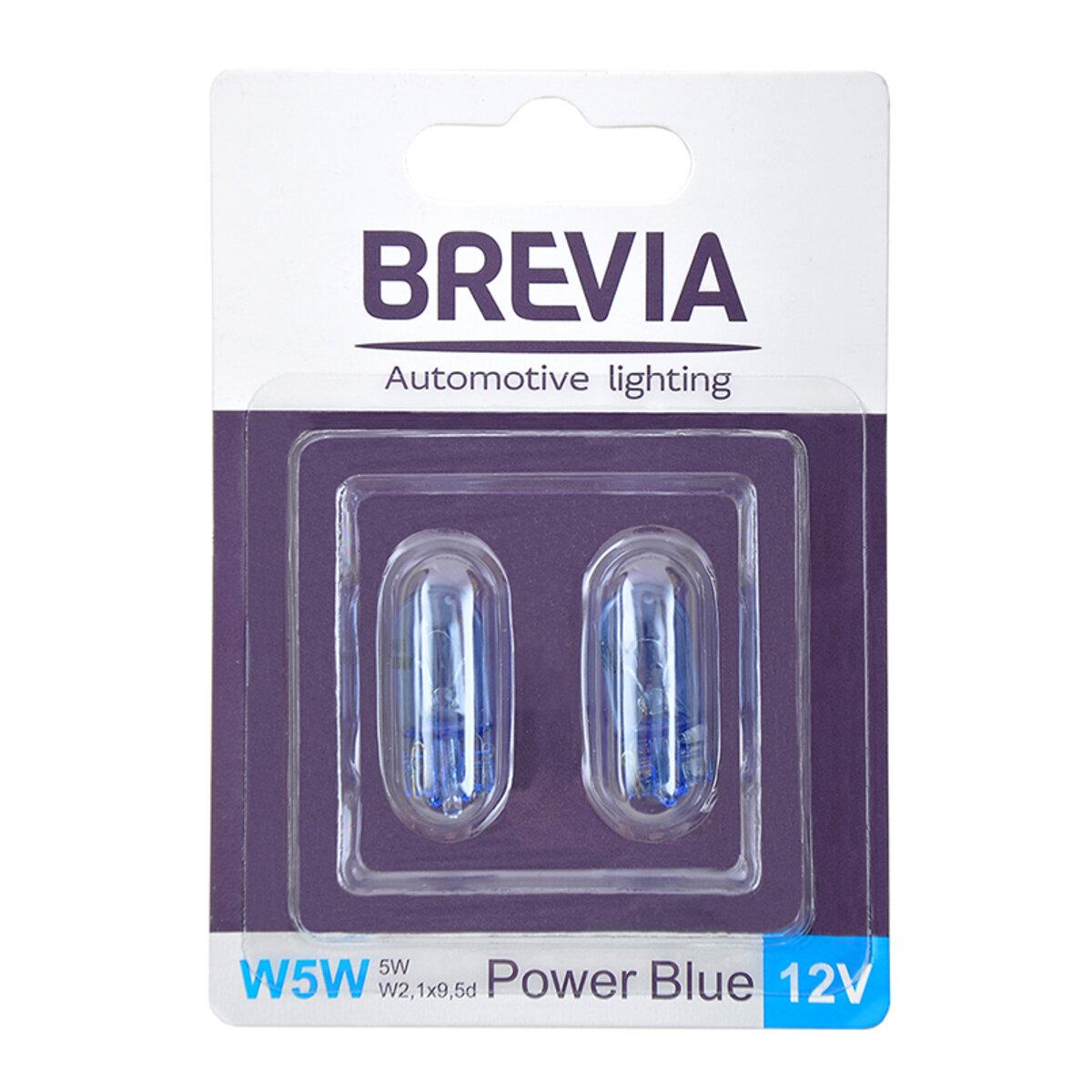Лампа розжарювання Brevia W5W 12V 5W W2.1x9.5d Power Blue B2, 2шт, фото 1