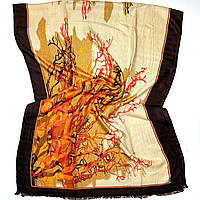 Жіночий класичний шарф палантин із натуральної бавовни. Турецький жіночий палантин з абстрактним малюнком Жовтогарячо-коричневий