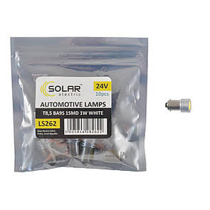 LED автолампа Solar 24V T8.5 BA9S SMD 1W, white 10шт