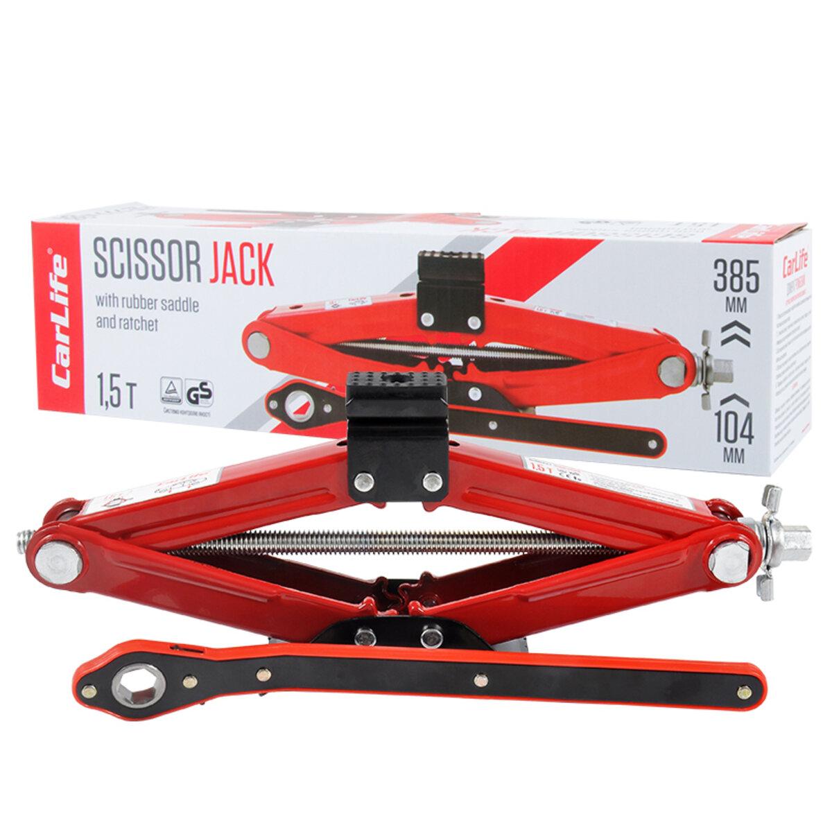 Домкрат ромбовий CarLife 1,5т 104-385мм з трещіткою і гумовою подушкою SJ226, фото 1