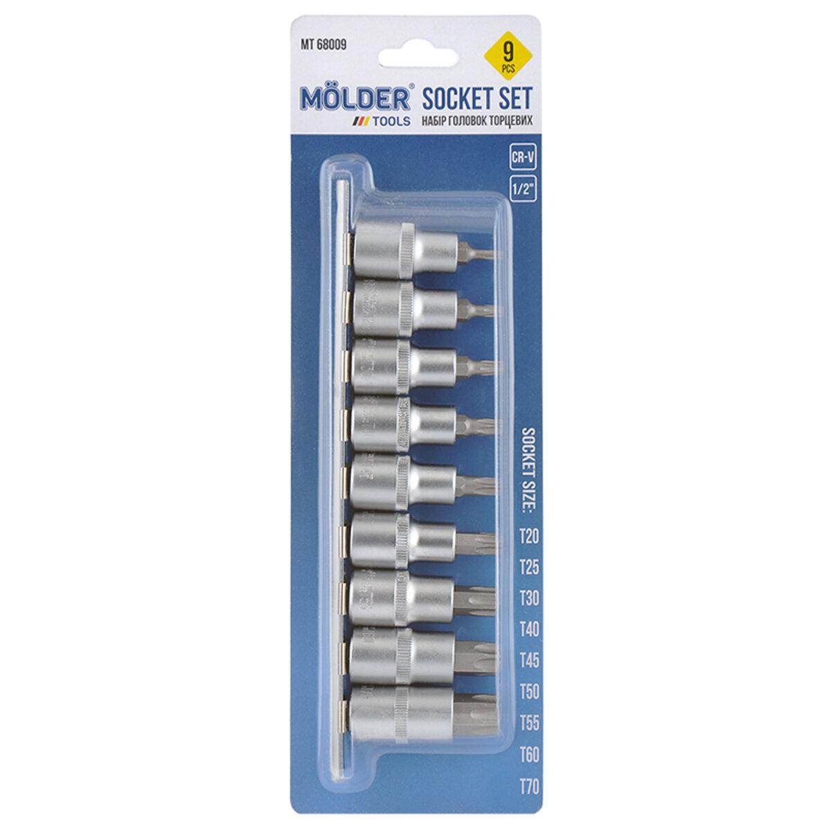 Набір головок торцевих TORX на планці Molder 1/2" CR-V 9шт, фото 1