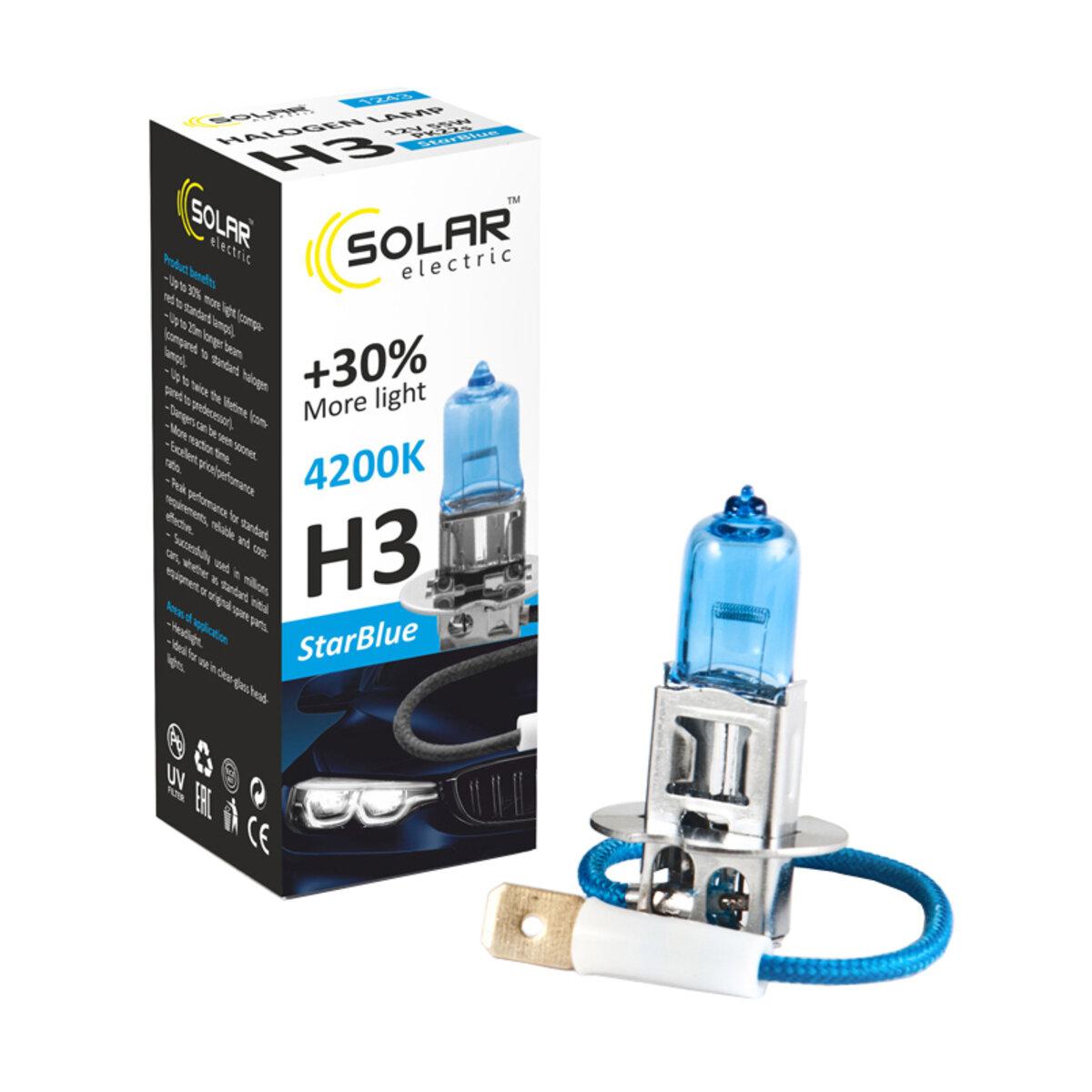 Галогенова лампа Solar H3 12V 55W PK22s StarBlue 4200K, фото 1